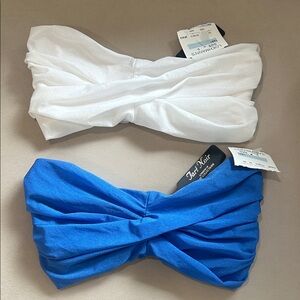 Twist-Front Bandeau Set — White & Blue